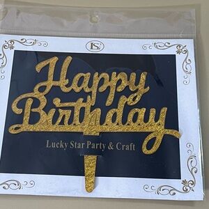 NWT Happy Birthday  CursiveGold Sparkle Acrylic Cake Topper